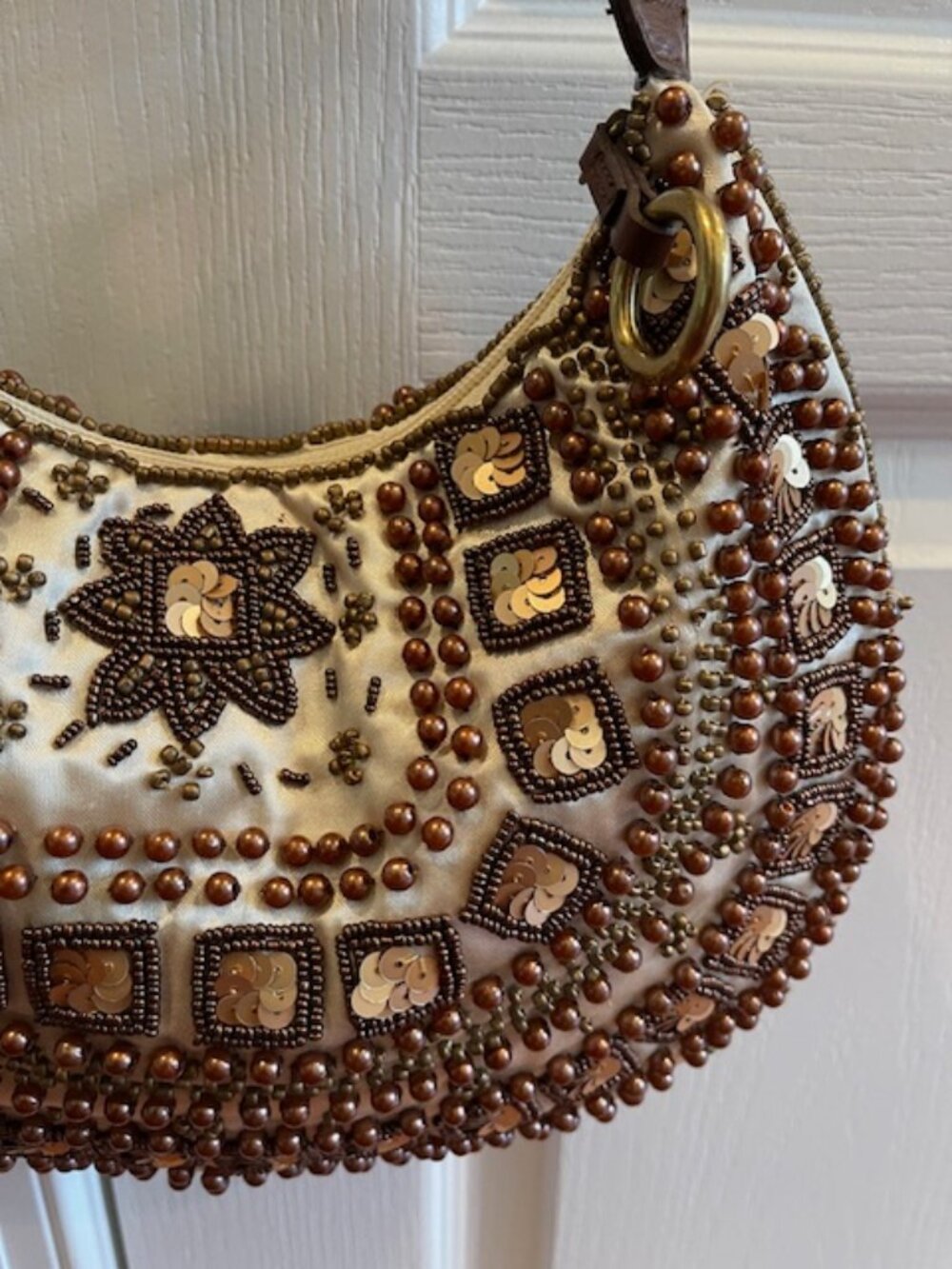 Vintage The Limited Shoulder Strap Beaded Purse Espresso Gold Colors Boho - Picture 5 of 15
